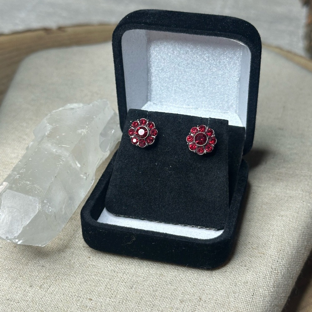 Carolee Red Floral Stud Earrings